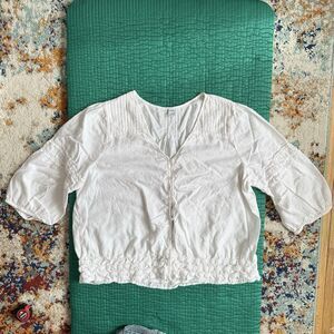 OLD NAVY White Linen Rayon Boho Blouse Shirt Womens Peasant Top XL Button Front